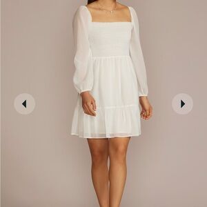 NWT - David’s Bridal Smocked Long Sleeve Short Dress.